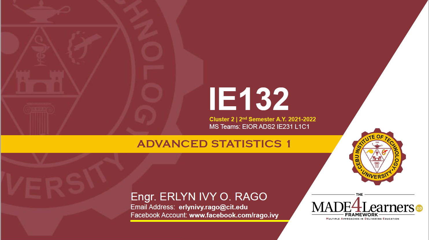 2122-2 C2 IE132 Advanced Statistics 1