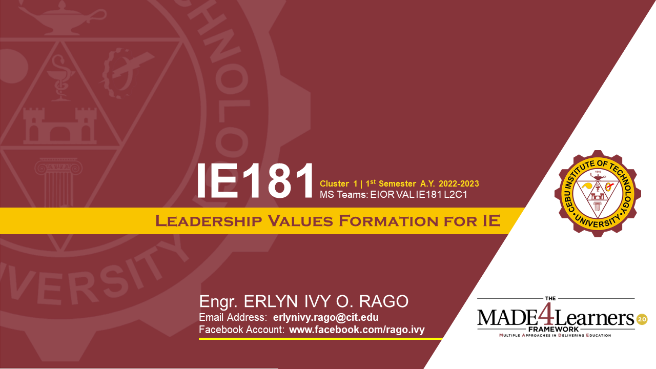 2223-1 C1 IE181 LEADERSHIP VALUES FORMATION FOR IEs